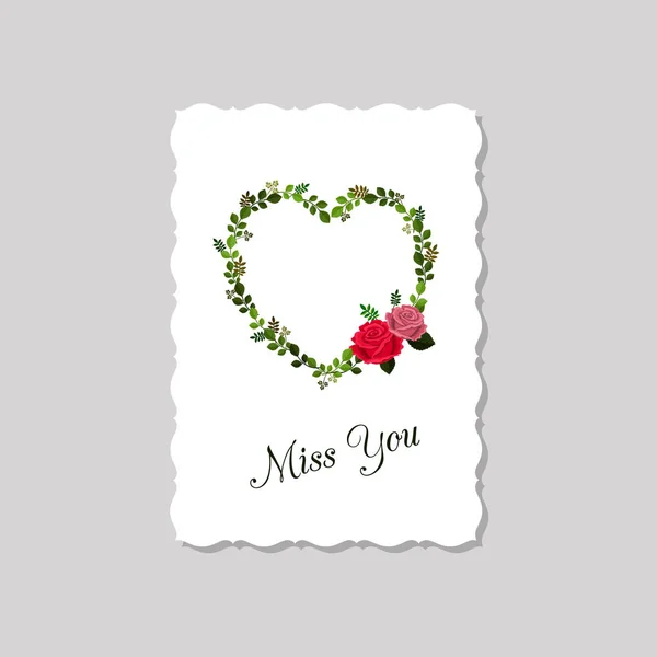 バラと葉で装飾されたグリーティング カードのミス。白い背景に分離. — ストックベクタ