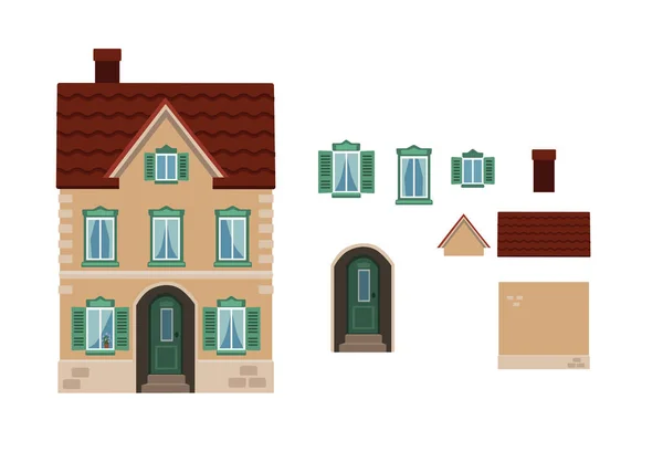 Casa de dibujos animados Shutter House l con elementos separados aislados sobre fondo blanco — Vector de stock