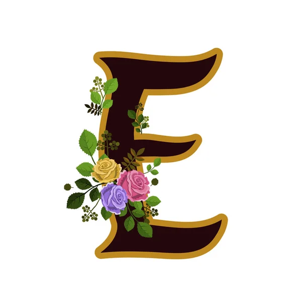 Illustration Vectorielle Alphabet Floral Lettre Ornée Roses Feuilles Isolées Sur — Image vectorielle