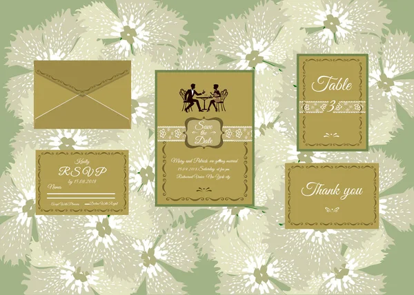 Uitnodiging bruiloft geïsoleerd op florale achtergrond — Stockvector