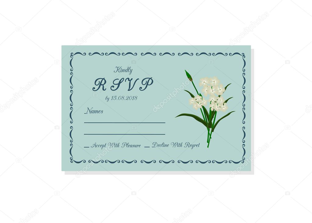 Wedding invitation RSVP isolated on white background