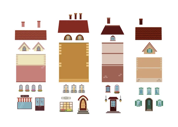 Vektorillustration Einer Reihe Von Häusern Mit Elementen — Stockvektor