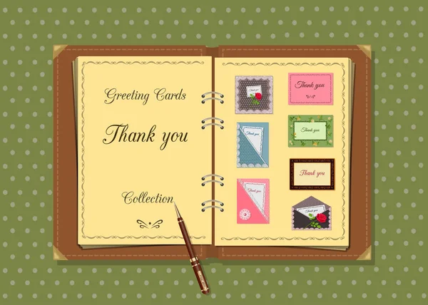 Векторная Иллюстрация Альбома Карточками Спасибо — стоковый вектор