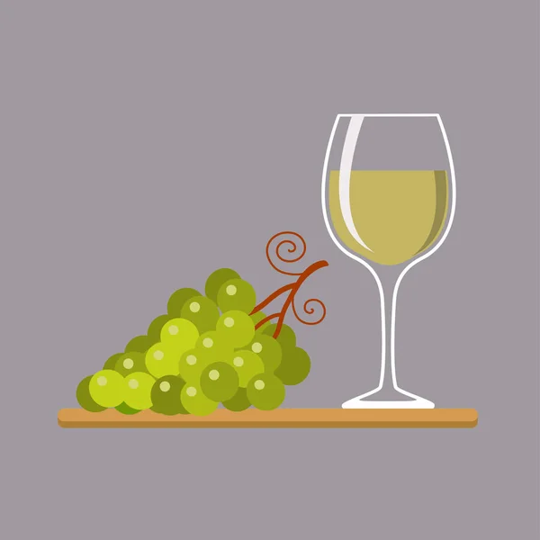 ワイングラスと灰色の背景に分離されたブドウ — ストックベクタ