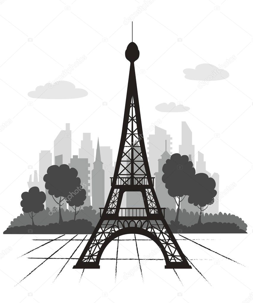 Eiffel Tower silhouette in cityscape