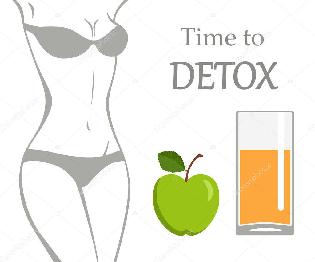 Vector illustration of glass of apple juice. Time to detox