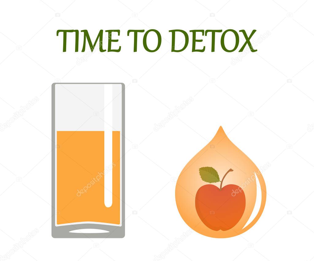 Vector illustration of glass of apple juice. Time to detox