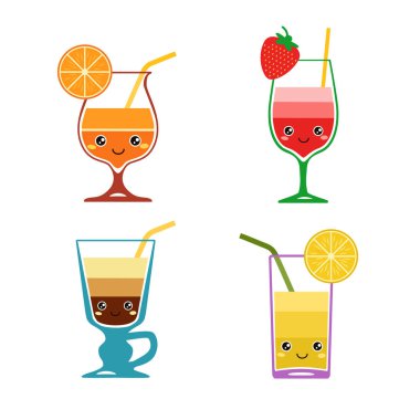 Kokteyl. Dilimlenmiş meyveli çocuk kokteylleri seti