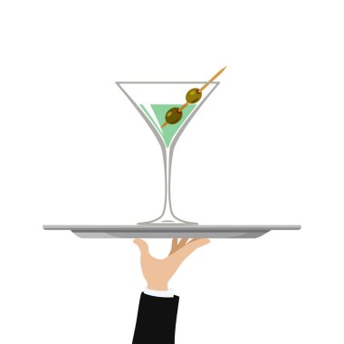 Beyaz arka planda tepside kokteyl martini