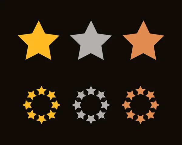 Iconos Premio Sitio Web Set Estrellas Doradas Plateadas Bronce Ilustración — Vector de stock