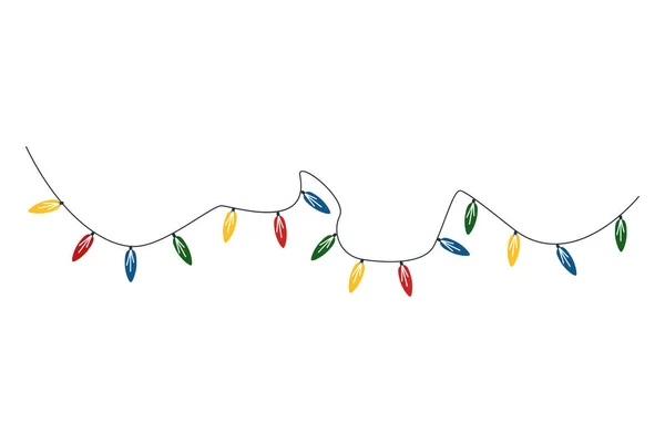 Guirlanda de Natal com luzes coloridas. Ano Novo. Isolado sobre fundo branco — Vetor de Stock