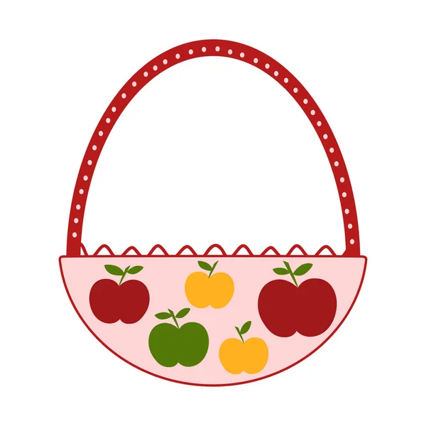 Folk art. Harvesting apples. Multi-colored apples in basket. Isolated on white background — Stock Vector
