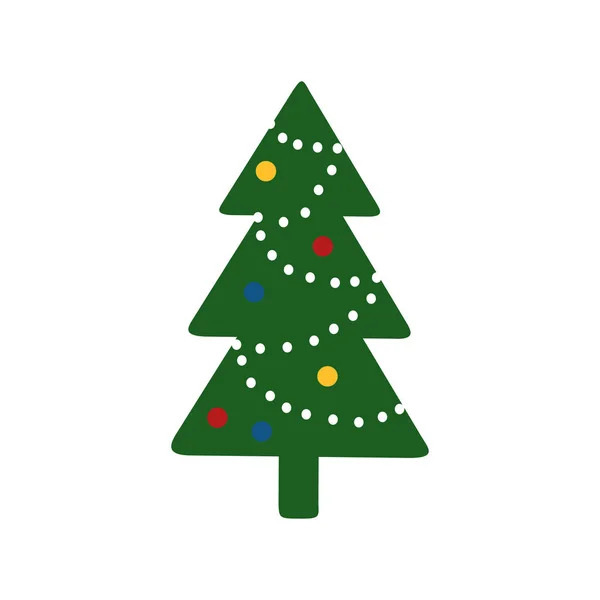 Árbol de Navidad decorado con guirnaldas y bolas de colores. Año Nuevo. Aislado sobre fondo blanco — Vector de stock