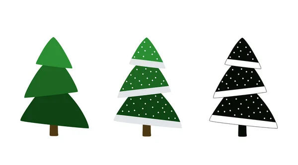 Árvores de Natal. Conjunto de árvores de Natal coloridas e silhuetas — Vetor de Stock