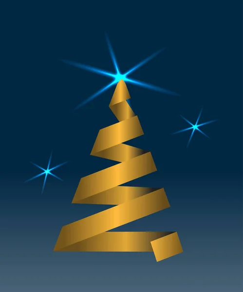 Árbol de Navidad. Original árbol de Navidad de oro sobre el fondo del cielo estrellado — Vector de stock