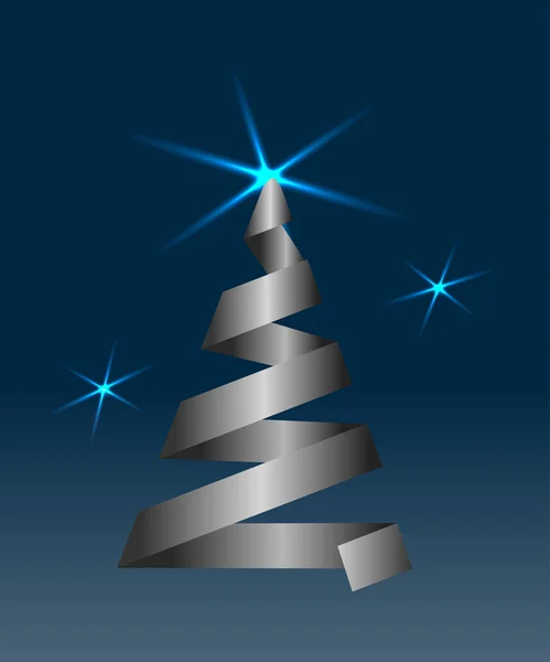 Χριστουγεννιάτικο δέντρο. Αρχικό ασημένιο χριστουγεννιάτικο δέντρο στο φόντο του έναστρου ουρανού — Διανυσματικό Αρχείο