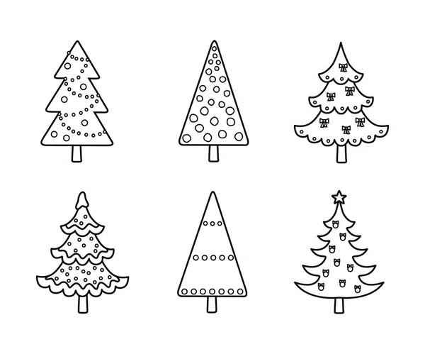 Рождественские елки Набор елок в стиле линейного искусства — стоковый вектор