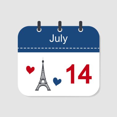 Takvim simgesi 14 Temmuz Fransa Ulusal Günü. Bastille Günün kutlu olsun. Vektör illüstrasyonu