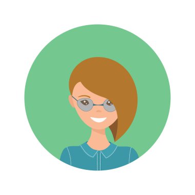 Düz stilde genç bir kadının kullanıcı simgesi. Vektör illüstrasyonu