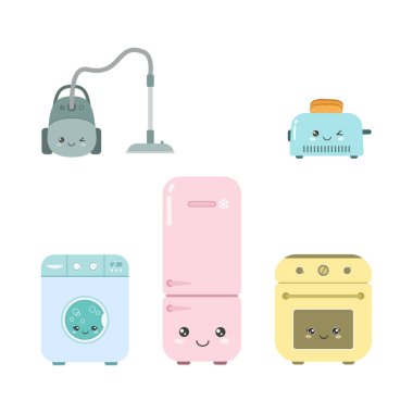 Beyaz arkaplanda Kawaii tarzı aygıtlar
