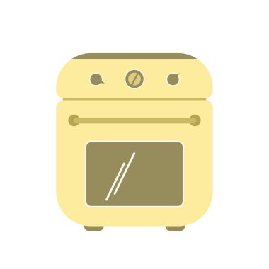 Çizgi film tarzında beyaz arka planda izole edilmiş mutfak ocağı ve fırın. Vektör illüstrasyonu