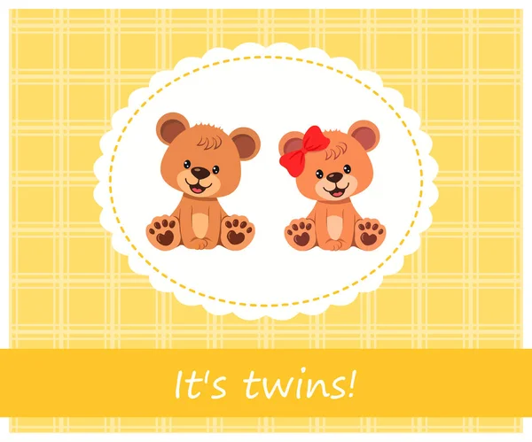 Cartão Saudação São Gémeos Com Bebés Ursinhos Peluche Quadro Ilustração — Vetor de Stock