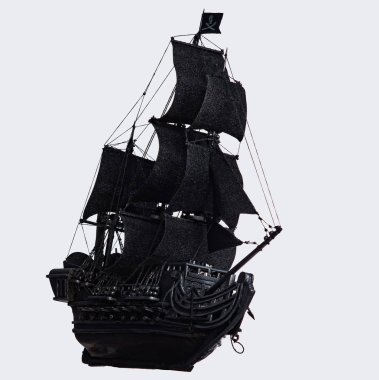 Black pirate ship of the eighteenth century with guns on white background clipart