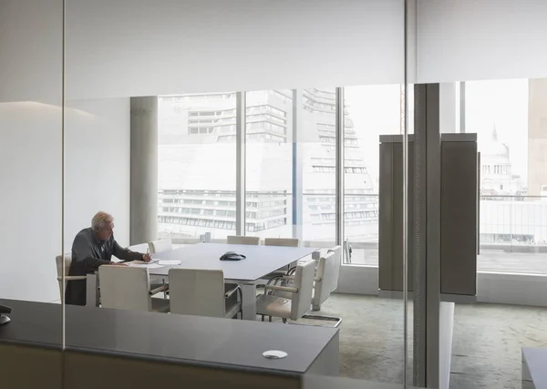 Senior Businessman Working Modern Conference Room — Stock Photo, Image