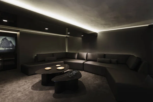 Interior Luxo Casa Moderna Home Theater — Fotografia de Stock