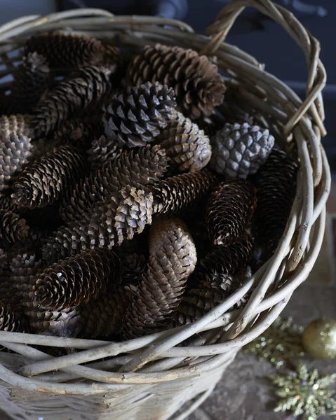 Close Basket Pine Cones — Stock Photo, Image