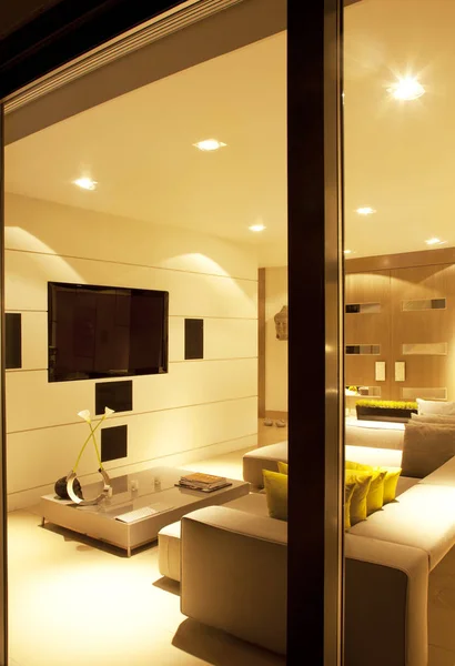 Illuminated Living Room Modern Home — Stock Photo, Image
