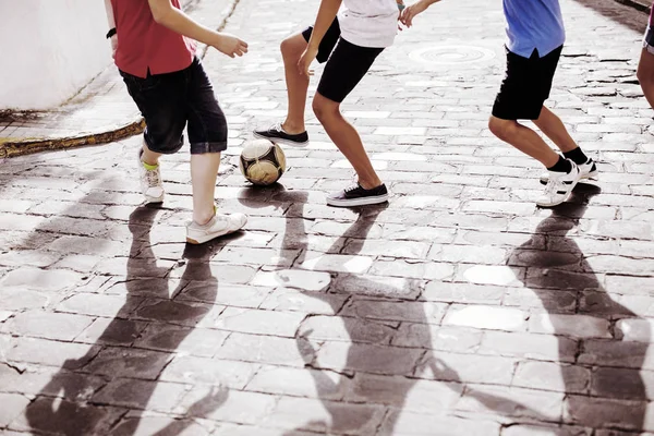 Children Playing Soccer Ball Alley — Stock Photo, Image