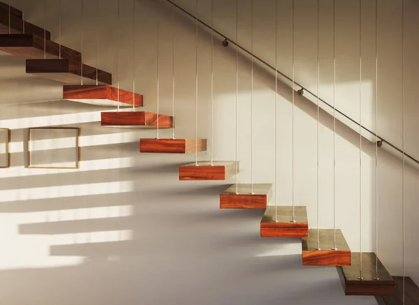 Ombres Sur Escalier Flottant Dans Maison Moderne — Photo