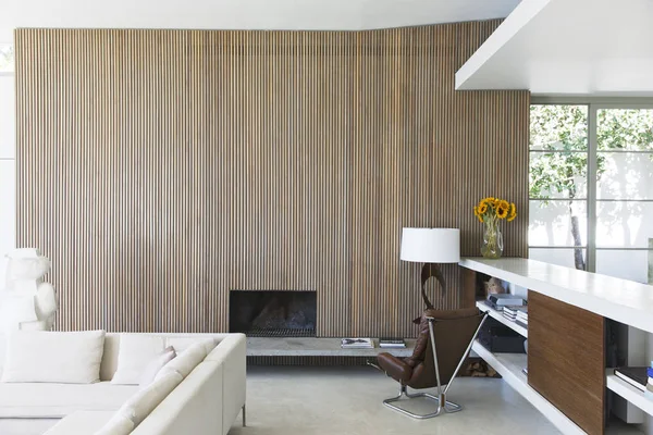 Wooden Wall Modern Living Room — Stock Photo, Image