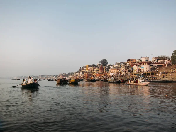 Bateaux Sur Eau Rivière Varanasi Inde — Photo