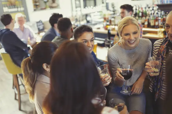 Women Friends Drinking Talking Bar — Stock Photo, Image