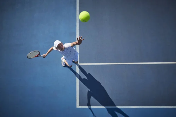 Overhead View Young Male Tennis Player Playing Tennis Serving Ball — Stock Photo, Image