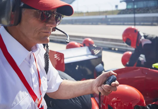 Manager Con Cronometro Formula Uno Pit Stop Sessione Prove — Foto Stock