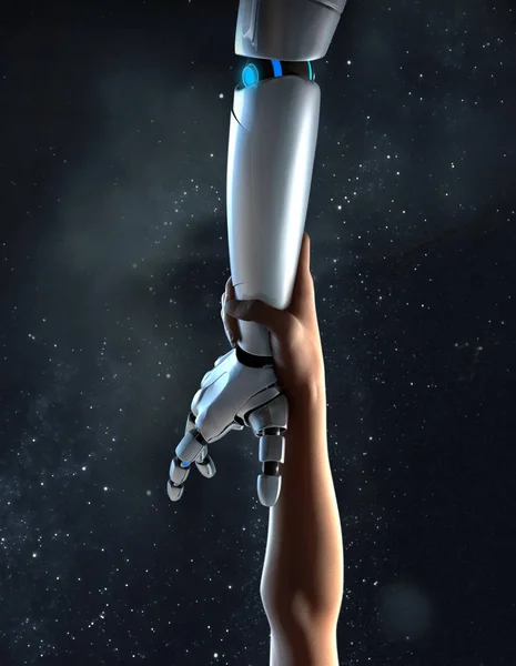 Созданное Компьютером Изображение Руки Тянется Роботизированной Руке — стоковое фото