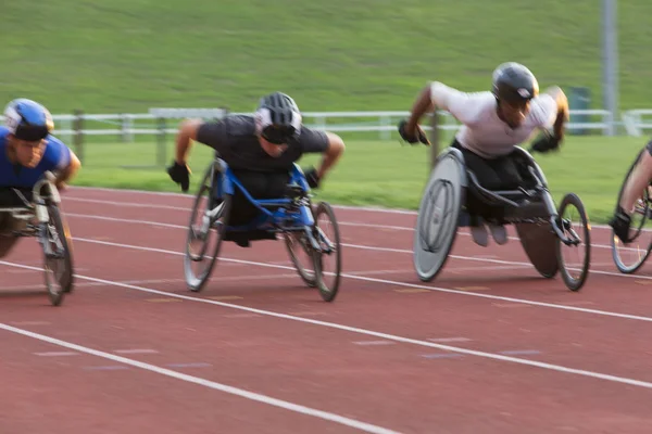 Determined Paraplegic Athlete Speeding Sports Track Wheelchair Race — Stock Photo, Image