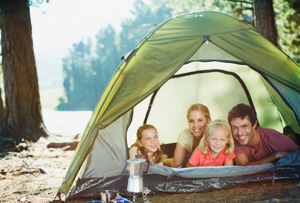 Smiling Family Tent Woods — Stock Photo, Image