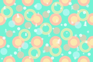 Sorunsuz kış desen arka plan. Renkli topları, yüzük, Noel ağaçları, kar taneleri illüstrasyon