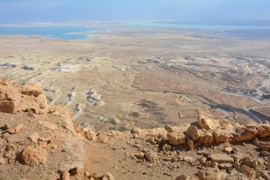 Masada kale kalıntıları, İsrail ölü denizden panoramik manzaralı
