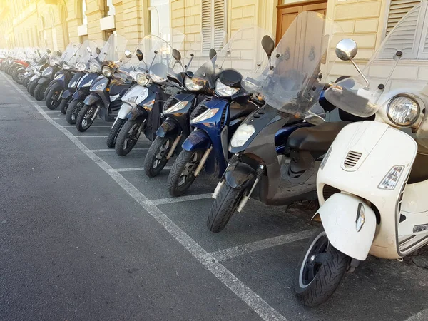 Row of motor scooters in italiant street. Florence
