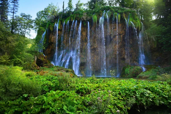 Cachoeiras na floresta. Parque nacional de Plitvice, Croácia — Fotografia de Stock