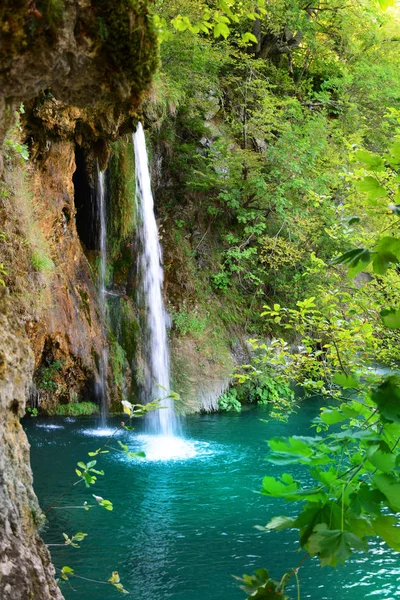 Cachoeiras na floresta. Parque nacional de Plitvice, Croácia — Fotografia de Stock