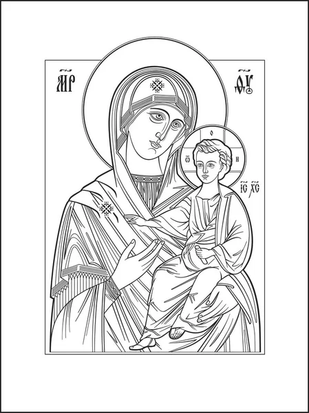 Икона Одигитрии. Чёрно-белая векторная иллюстрация — стоковый вектор
