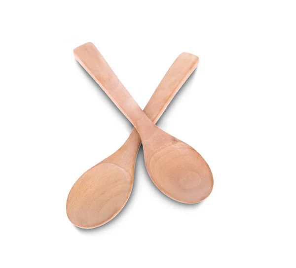 Beyaz arka plan iki tahta kaşıklar