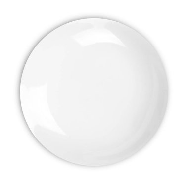 Boş seramik yuvarlak beyaz kırpma yoluyla izole plaka.