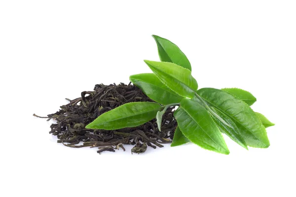 Beyaz arkaplanda yeşil çay yaprağı